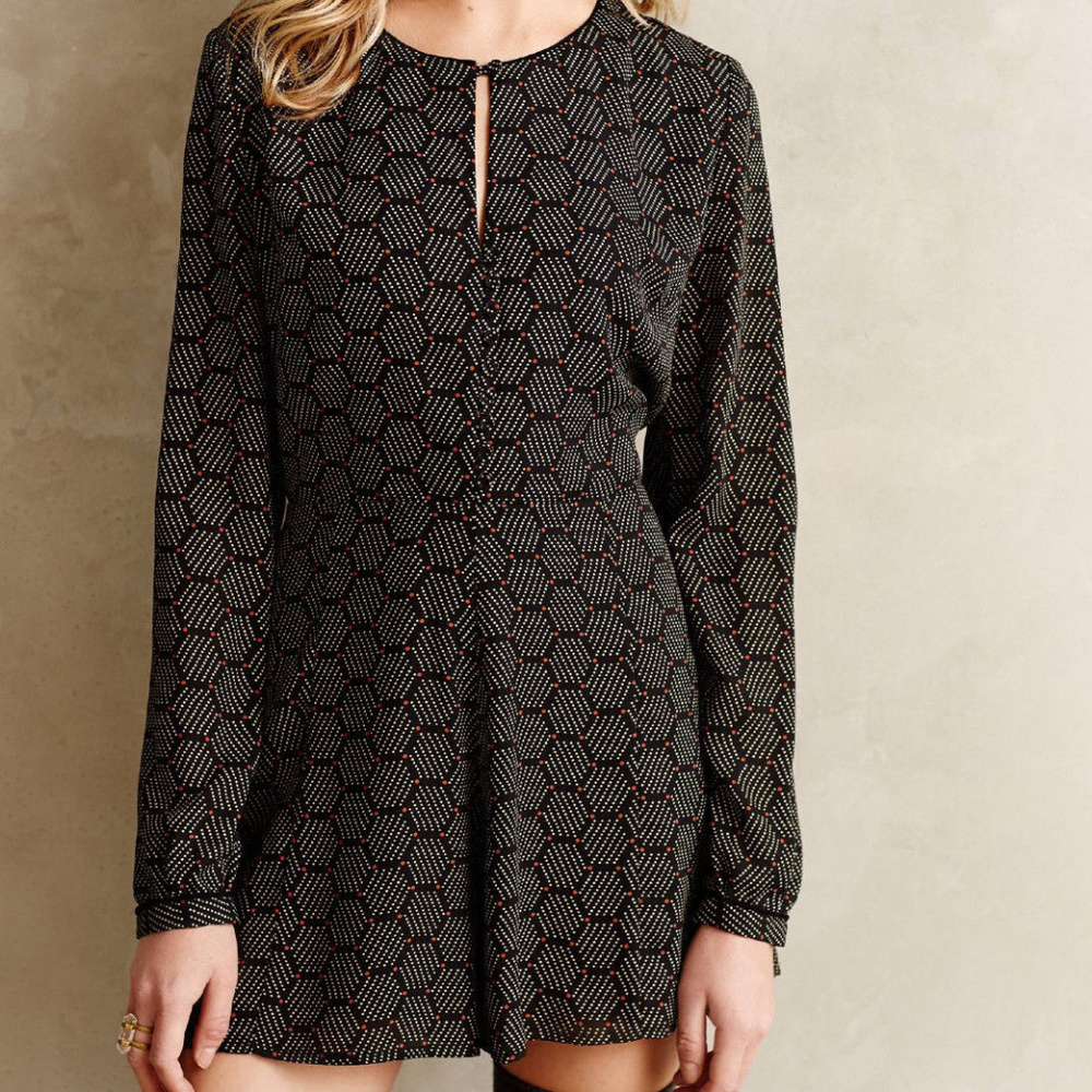 Anthropologie Printed Long Sleeve Jumpsuit Honeycomb Romper By Harlyn Size S NWT